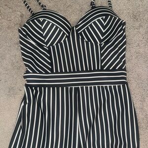 Black and White Striped Jumpsuit